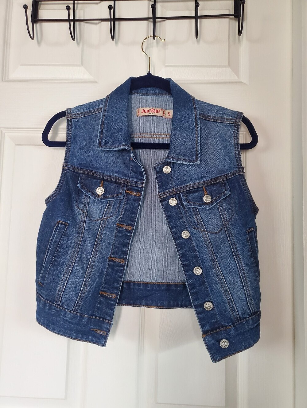 Judy Blue Blue Denim Vest Preppy Festival Western With Pockets Button-up Small
